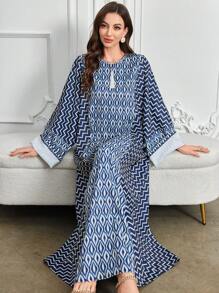 Al Najma 女士土耳其和阿拉伯风格长款印花拼布束腰外衣 - 彩色 - 查看 8
