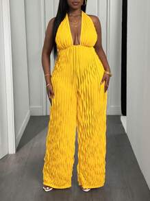 Slaydiva Plus Size Seksowny i elegancki halter bez ramiączek z odkrytymi plecami proste spodnie z tkaniny krowiej Louver