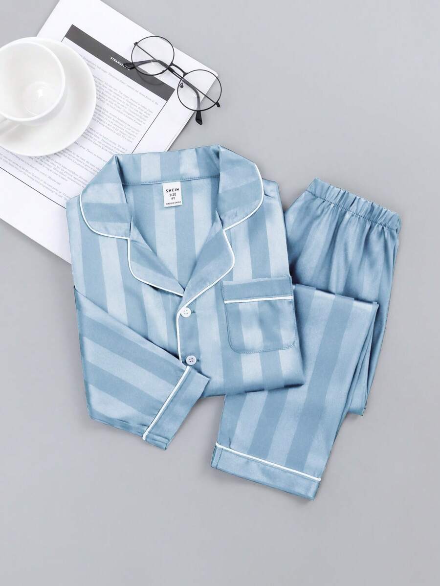 Toddler Boys Jacquard Striped Long Sleeve Top And Pants Pajama Set, Autumn Pjs Set Easter Gift  Spring Summer Clothes Eid Mubarak