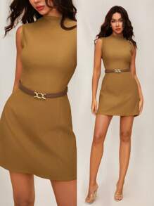 Forever 21 Women Solid Color Round Neck Sleeveless Fashion Mini Dress - Yellow - View 4