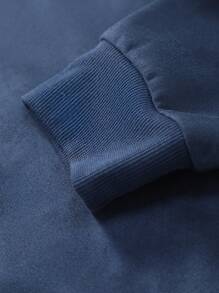 Manfinity Homme Plus Size Men Solid Color Half Zipper Long Sleeve Pullover Sweatshirt, Fall - Navy Blue - View 7