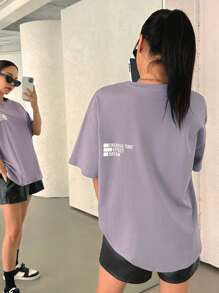 DAZY Slogan Graphic Drop Vai Tee CHERISH HIỆU QUẢ THỜI GIAN GIẤC MƠ - Màu Lilac Tím - Xem 4