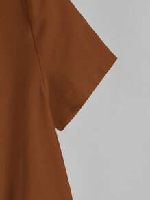 SHEIN LUNE Solid Knot Hem Tee - Coffee Brown - View 3