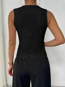 Chiquease Asymmetrical Button Design Women Knitted Cardigan Top - Black - View 2