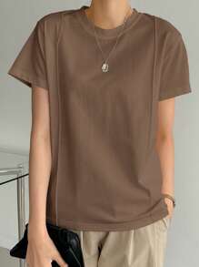 Dazy-Less 纯色缝线细节T恤商务休闲女士工作服