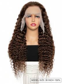 Chocolate Brown Lace Front Wigs Human Hair Deep Wave 13x4 Transparent Lace Frontal Wig Curly Human Hair Wigs For Woman Pre Plucked With Natural Hairline - S4 - View 3