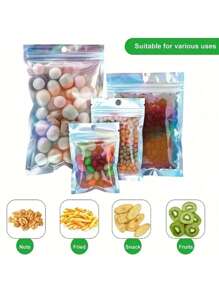 SHEIN 100pcs/Pack Thick 16mil Multicolor Laser Holographic Resealable Packaging Bags, Material, Reusable Zipper Seal Bags, Suitable For Snacks, Seeds, Jewelry, Accessories Packaging Back To School