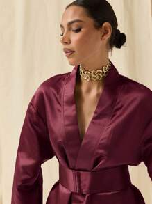 COSMINA Đầm mini tay loe màu trơn thanh lịch dành cho nữ - Màu đỏ tím - Xem 4