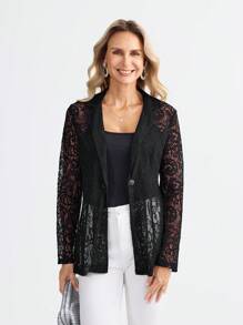 Miaspire Elegant Black Lace Women's Thin Blazer Jacket