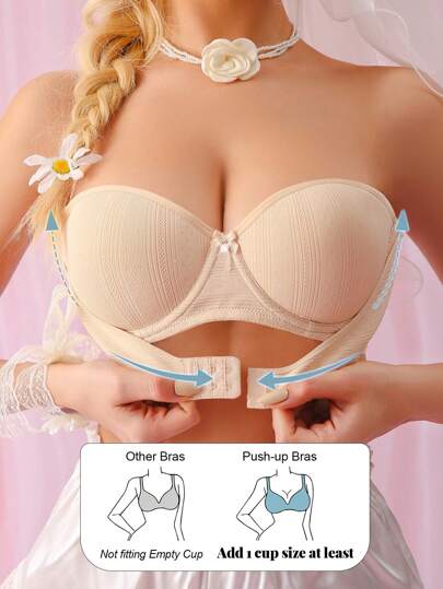 Sujetador de boda sin tirantes con pliegues, sujetador invisible sin deslizamiento con varilla para busto pequeño, que incluye tirantes invisibles para los hombros