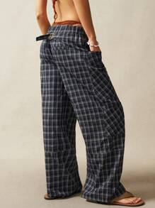 Bohemela 大码女式休闲宽松口袋抽绳阔腿裤 - 黑色 - 查看 7