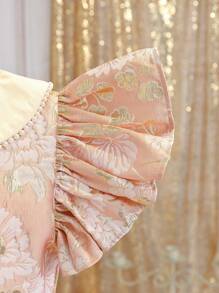 SHEIN 新款春冬女童提花正式派对礼服公主裙适合主持人、钢琴演奏、度假、夏季、旅行 - 粉色 - 查看 5