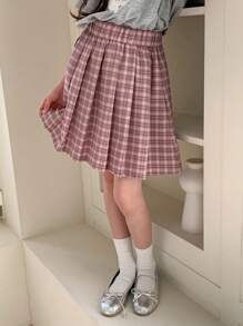 DAZY Tween Girl Plaid Pleated A-Line Skirt, Spring/Summer - Pink - View 4
