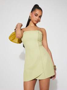 SHEIN Unity Dress Mini Beaded Wrap Spring Gold Detail Straight Neckline Festival Office Siren Summer Wedding Guest Special Occasion Bridal Dinner Prom Thanksgiving Christmas NYE New Years Eve Outfits For Women