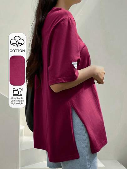 Dazy-Less Women's Summer Loose Fit Casual T-Shirt With Round Neckline And Drop Shoulders, Letter Prints Old Money Style Oversized T-Shirt Business Casual Woman Work Clothes