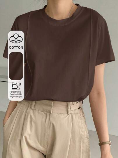 Dazy-Less Solid Seam Detail Tee Old Money Style, Business Casual Women