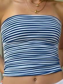 Flirla Parte superior bandeau a rayas para mujer talla grande