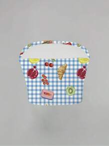 INAWLY 女士露肩 Y2K 水果印花格纹休闲露背上衣，甜美时尚礼物