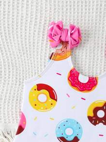 SHEIN 1pc Girls' One-Piece Swimsuit With Random Floral Print & Ruffled Trim - Multicolor - View 5