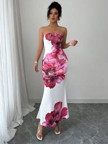 Elenzga Red Floral Dress, Elegant And Graceful, Suitable For Beach, Vacation, Party, Valentine's Day, Cocktail - Multicolor - View 5
