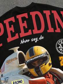 Manfinity Roghcode Men's Casual Loose T-Shirt With Large Racing Car Print - Black - View 2