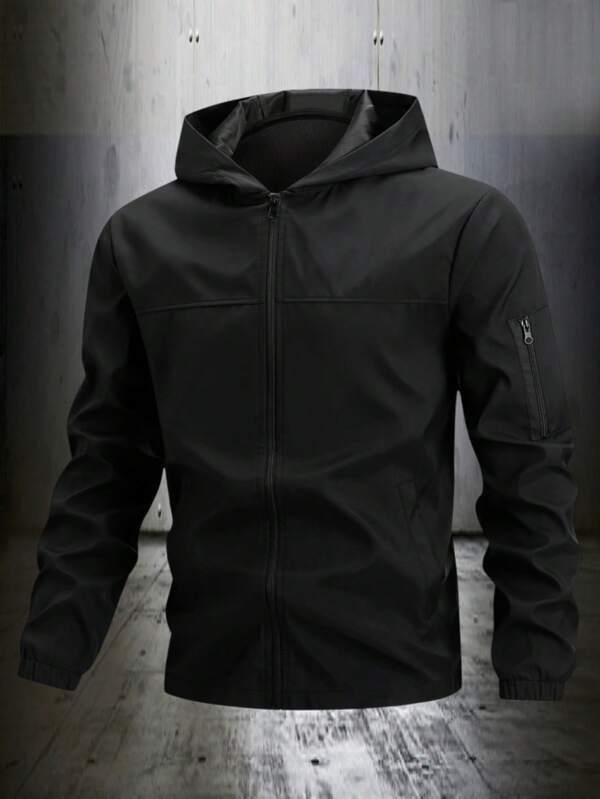 Manfinity Homme Chaqueta casual con capucha y cremallera de unicolor de manga larga para hombre