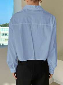 DAZY 纯色翻领短款女式长袖衬衫长袖上衣