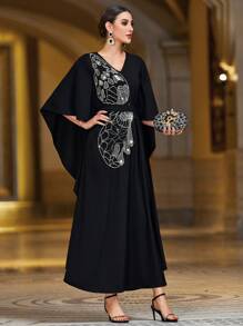 Layrah Handmade Bead & Rhinestone Embellished Butterfly Shaped Maxi Arabian Dress