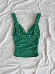 Soleia 休闲浪漫假期纯色绿色扭纹背心圣诞节情人节新年