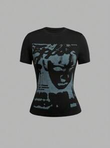 Breakform Women's Character And Letter Printed T-Shirt Graphic Tees Women Tops - Black - View 1