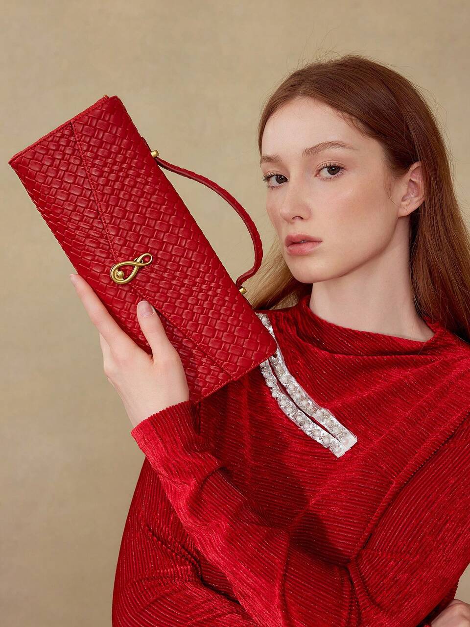 WOMEN'S FASHION MINIMALIST TEXTURED EMBOSSED TOP HANDLE BAG, SUITABLE FOR COMMUTING, VALENTINES