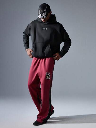 NEON BLANC Pantalones de punto rojos bordados para hombre, estilo urbano