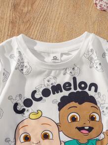 CoComelon X SHEIN Maglietta casual a girocollo con maniche corte, stampa ragazzo cartoni animati, versatile, per ragazzi