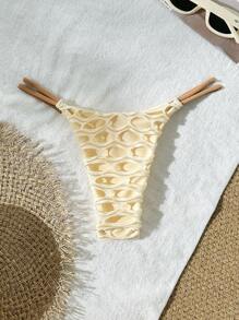 SHEIN Swim Solid Color Women Beach Thong Bikini Briefs, Summer Beachwear - Apricot - View 2
