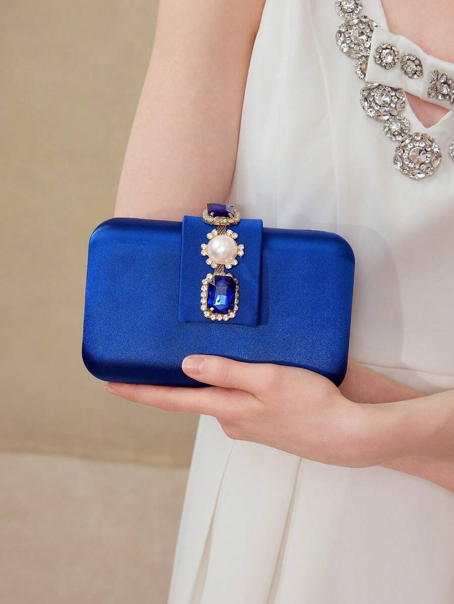MOTF PREMIUM 时尚方形水钻装饰手拿包 - 藍色 - 查看 1