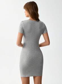 Wildy Summer Gray Short Sleeve Mini Bodycon Dress, Casual Countryside Music Festival Western Vintage Style Western Clothes For Women Cowgirl Outfits Concert Outfit Women