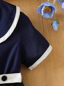 Baby Girl Simple Elegant Short Sleeve Dress, Spring/Summer - Royal Blue - View 5