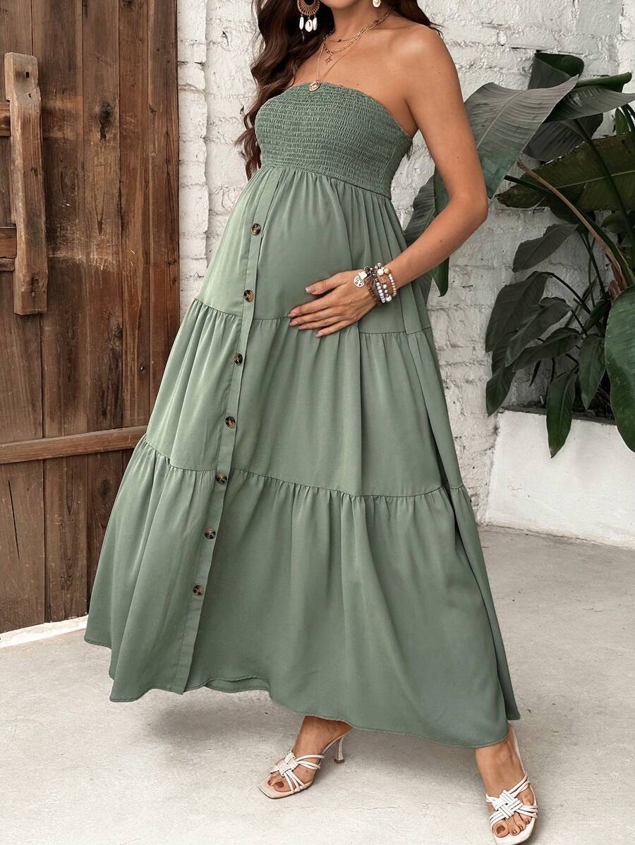 SHEIN 纯色无袖长款休闲孕妇装