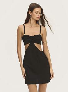 Nöista فستان بتصميم كاوجيرل صغير اللون بفتحة على الخصر والجانب للنساء - الأسود - مشاهدة 3