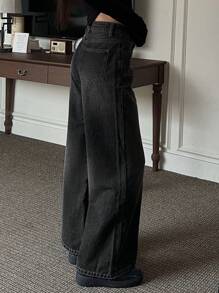 Quần jeans ống rộng dáng casual dành cho nữ, đã qua xử lý giặt. - Màu xám đen - Xem 4