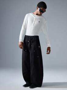 NEON BLANC Men's Street Style White Knitted Crewneck Long Sleeve Sweater, For Fall Winter - White - View 7