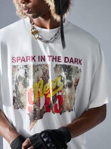 NEON BLANC 男士街头时尚白色针织短袖圆领印花 T 恤 - 白色 - 查看 4