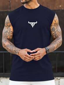 Manfinity Homme Men's Casual Round Neck Tank Top - Navy Blue - View 1