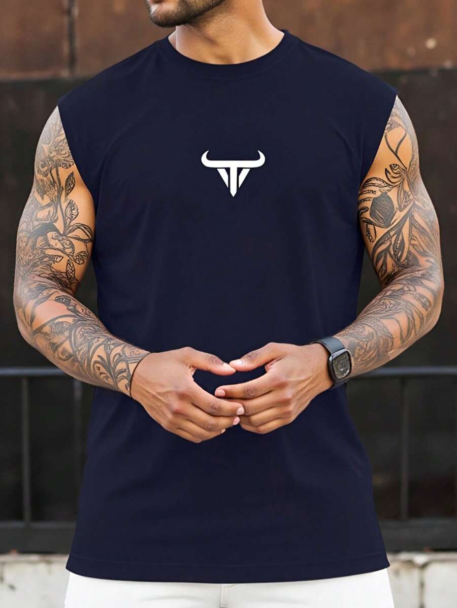 Manfinity Homme Men's Casual Round Neck Tank Top - Navy Blue - View 1