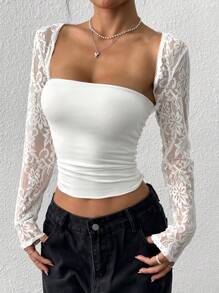 SHEIN EZwear Summer New White Lace Slim-Fit Shawl Top