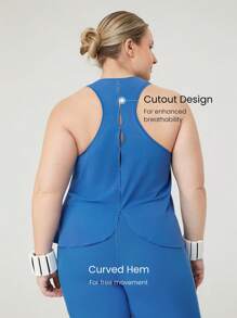 GLOWMODE Débardeur de sport grande taille à séchage rapide et léger, avec dos découpé, ourlet incurvé. Activewear pour l'entraînement, course à pied et activité à impact modéré - Bleu azur - Voir 4