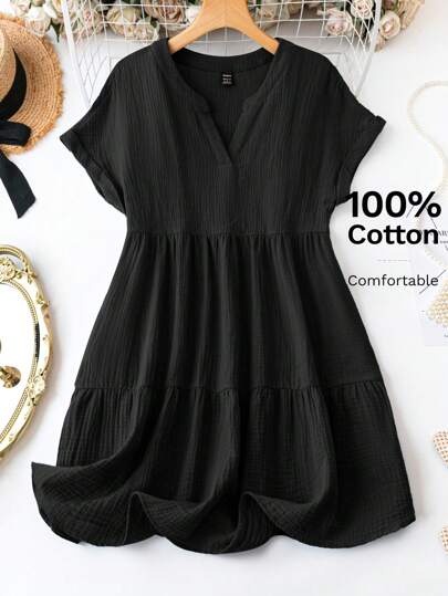 SHEIN LUNE 純色紋理面料女裝夏裝連衣裙