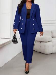 Fleurora 秋冬季优雅红色针织翻领纽扣长袖大码蓬蓬外套 - 藍色 - 查看 6