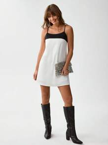 SHEIN LUNE Vestido recto informal de verano al estilo americano, vestido mini blanco con tiras en contraste