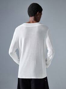 NEON BLANC Men's Street Style White Knitted Crewneck Long Sleeve Sweater, For Fall Winter - White - View 3